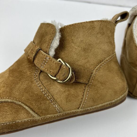 OluKai Womens Sz 7 Ola Hou Shearling Tan Suede Ankle Boot Slipper Slip On Warm - Picture 6 of 14